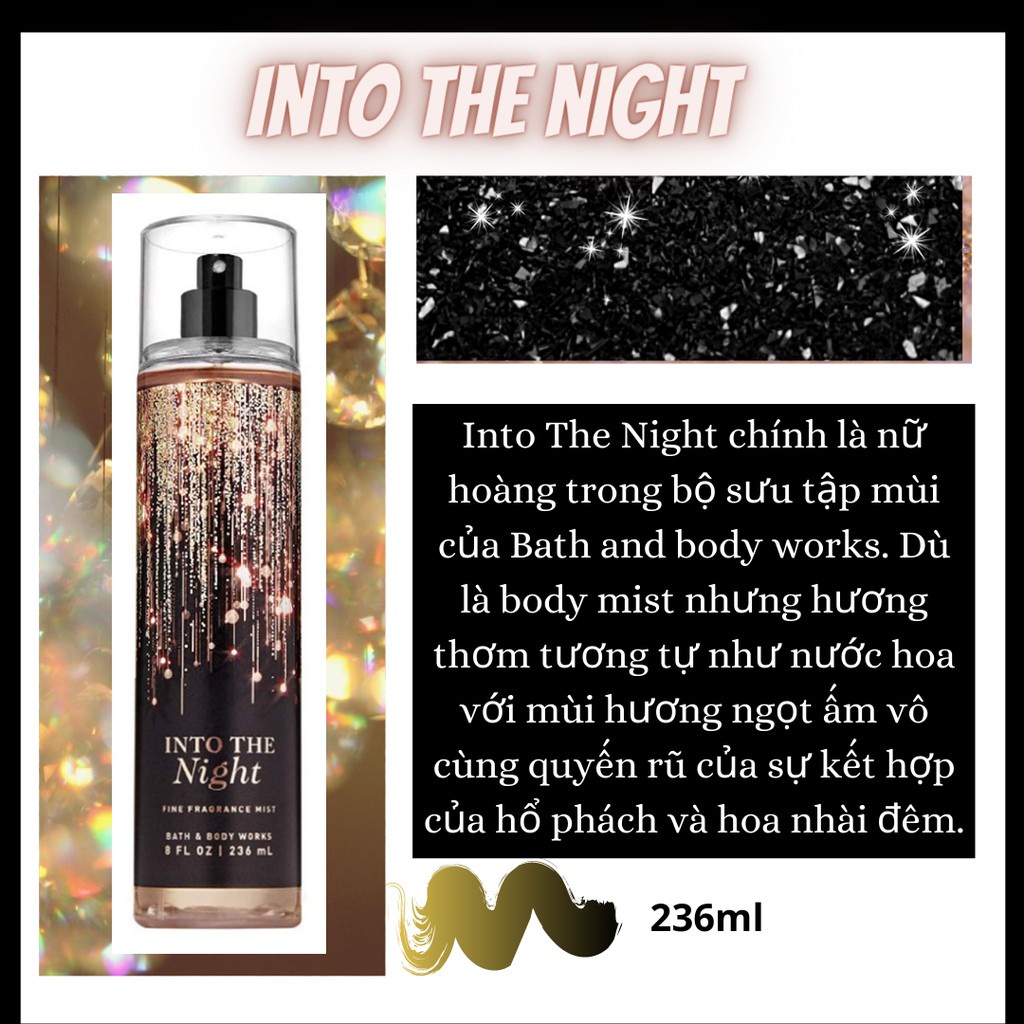 Xịt thơm INTO THE NIGHT bath and body works chai cao 236ml cực thơm dai