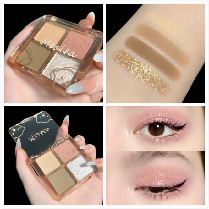 Bảng phấn mắt 4 màu họa tiết gấu đáng yêu trang điểm màu nude hiệu ứng sequin ánh ngọc trai có độ bóng cao | BigBuy360 - bigbuy360.vn