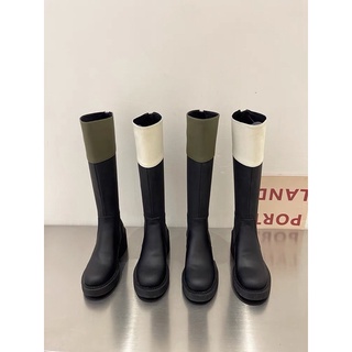 N65 Boots đầu gối da bóng nhẹ đế cao mẫu mới 2022 phối màu đen trắng nâu siu lạ siu xinh