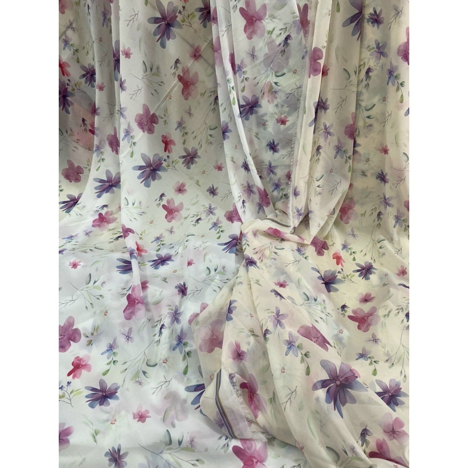 Vải voan tơ tằm hoa xiêu xinh lên đầm ,áo,maxi,....
