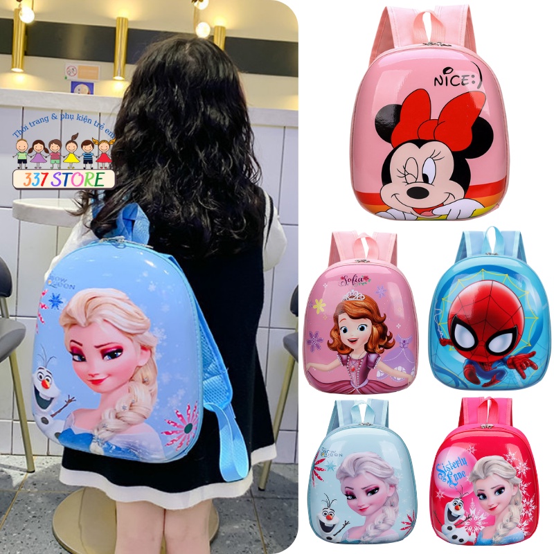 Balo trẻ em, balo đi học mẫu giáo mầm non chống nước cho bé trai bé gái siêu nhân công chúa Elsa Micky 337 Store