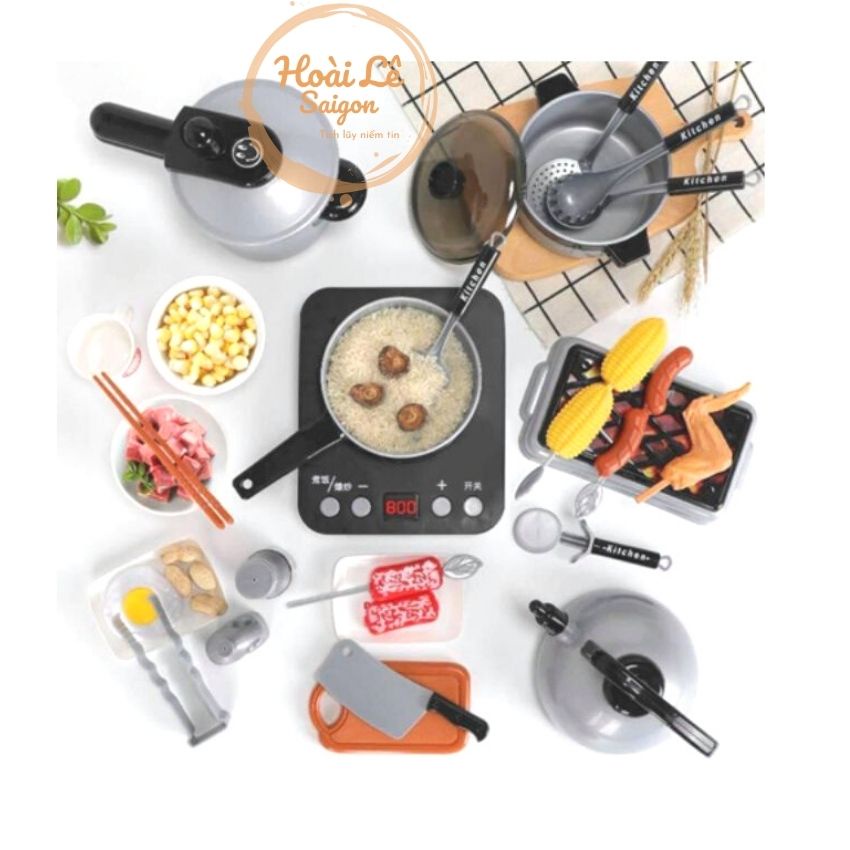Đồ chơi Nấu ăn Bộ 36 món giống thật, dùng pin, bếp có lửa giả kêu ro ro, quà tặng tuyệt vời cho bé gái - shop Hoài Lê SG