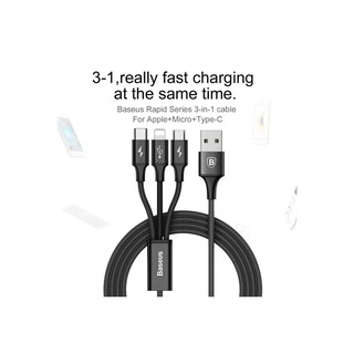 Cáp sạc Baseus Rapid Series 3-in-1 Cable iPhone + Micro + Type C 3A dài 1m2 Fast Charging Cable
