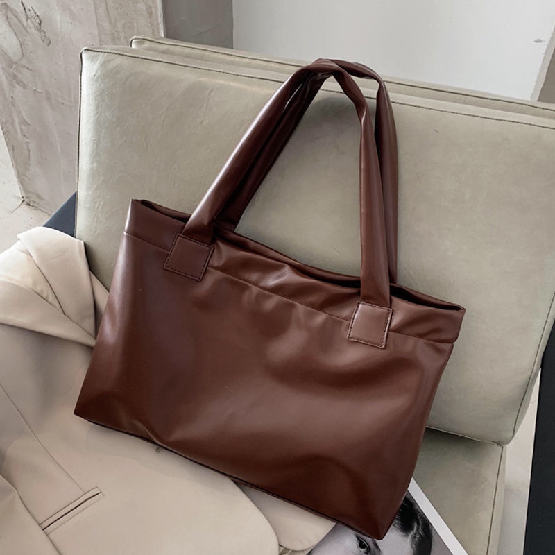 Túi Tote Da PU Mềm Màu Đen / Trắng / Nâu Cỡ Lớn Phong Cách Vintage