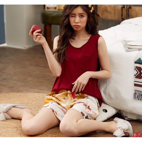 Bộ Mặc Nhà Nữ Đẹp Mùa Hè Chất Cotton Ba Lỗ