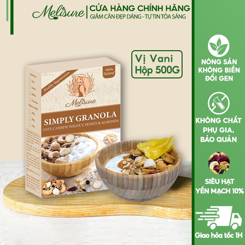 Granola siêu hạt ngũ cốc dinh dưỡng ăn kiêng giảm cân sấy mật ong tự nhiên không đường vị vani 500g Melisure