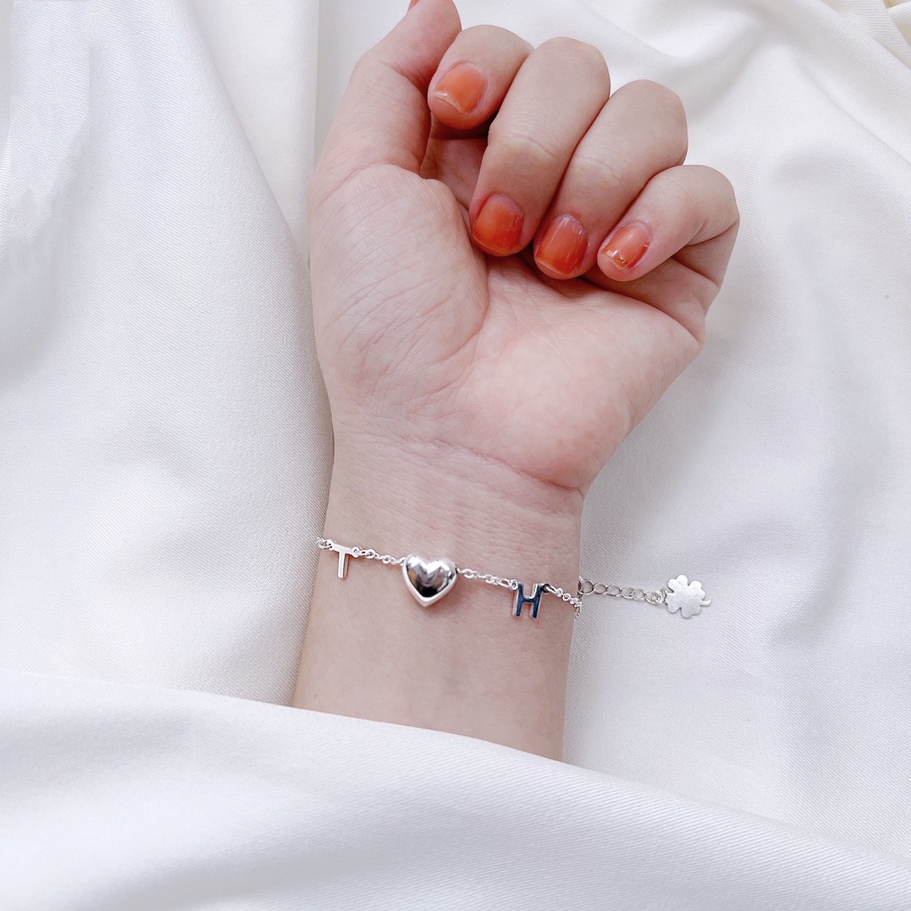 Vòng tay khắc tên theo yêu cầu trái timchuẩn bạc ta đẹp DaLiA Jewelry lắc tay bạc lắc chân bạc độc đáo