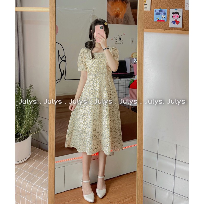 [Mã FAGREEN1505 giảm tới 30K đơn 99K] Váy midi hoa nhí cổ vuông ren (ảnh thật shop chụp kèm video) | BigBuy360 - bigbuy360.vn