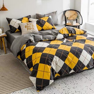 Bộ chăn ga gối phong cách Hàn Quốc caro vàng đen bo chun đủ kích thước