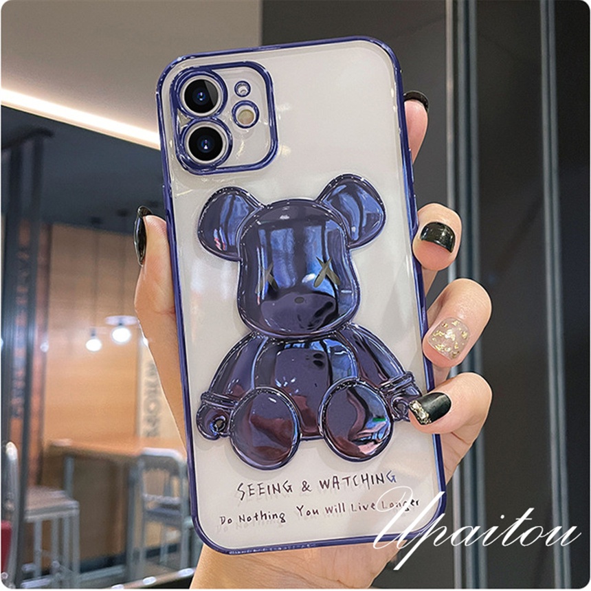 Ốp Điện Thoại Mềm Trong Suốt Màu Trơn In Hình Gấu Cho iPhone 14 13 12 11 Pro Max 8 7 Plus SE 2020 X XR Xs Max