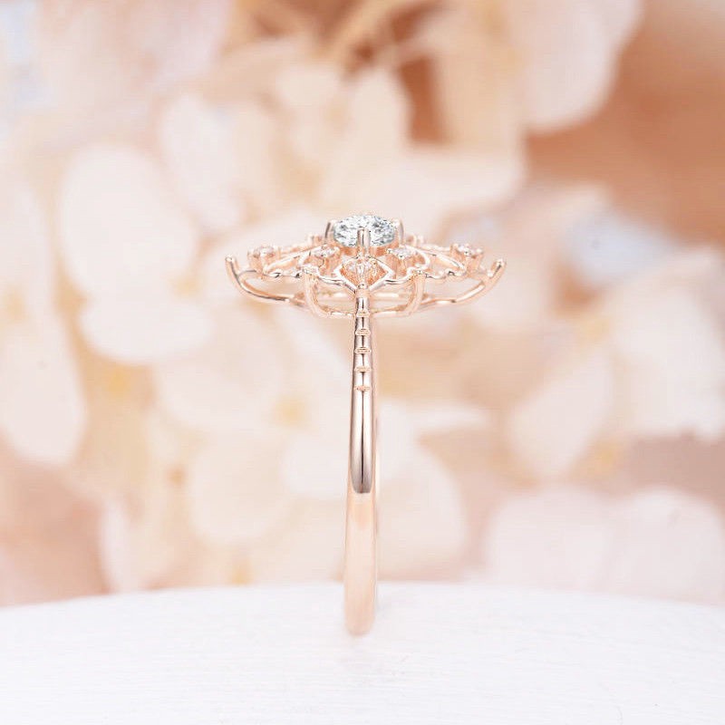 European And American-Style 18 K Gold-Plated Diamond-Set Flower Wedding Ring Women's 925 Silver-Plated Jewelry
