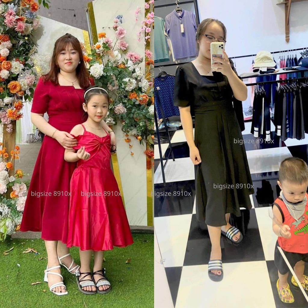 Đầm Bigsize nữ, váy bigsize nữ dự tiệc, đám cưới cho người mập cổ vuông, xếp ly eo che mỡ bụng cho người mập - Moohan