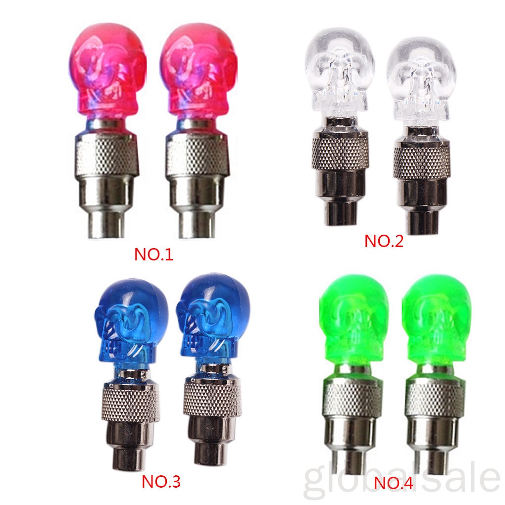 Set 2 đèn LED neon hình đầu lâu gắn van bánh xe đạp/xe máy/xe hơi đa năng