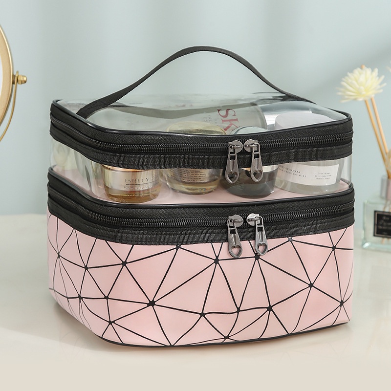 Túi đựng mỹ phẩm, đồ makeup 2 TẦNG, hoạ tiết gương vỡ, dung tích lớn, chống thấm nước