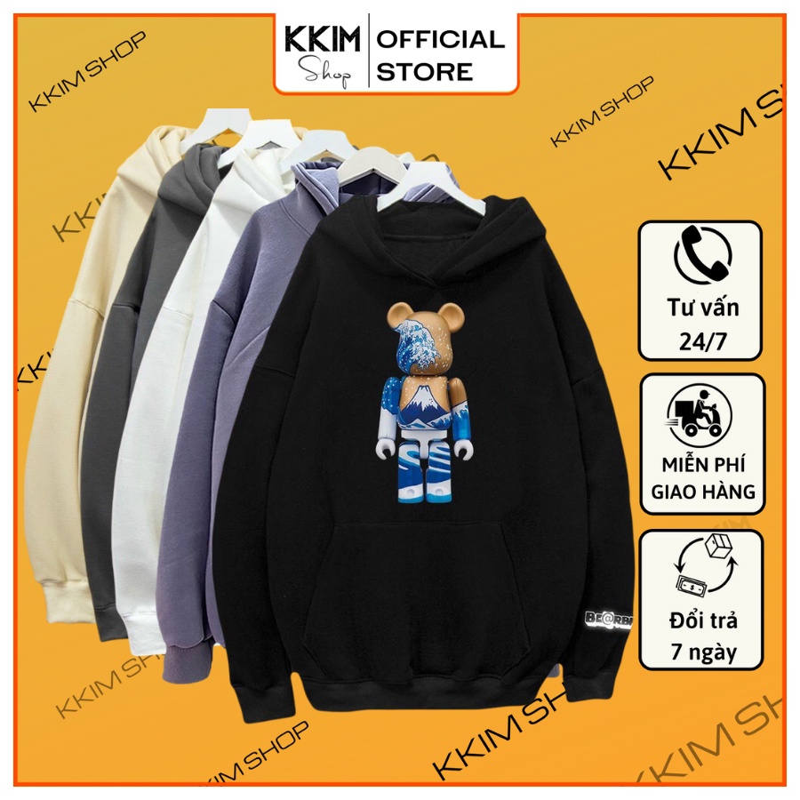 Áo Nỉ HOODIE BEARBRICK (tay áo in Phản Quang Bạc), Form Dáng Rộng, áo nỉ bông hoodie unisex nam nữ. kkimshop