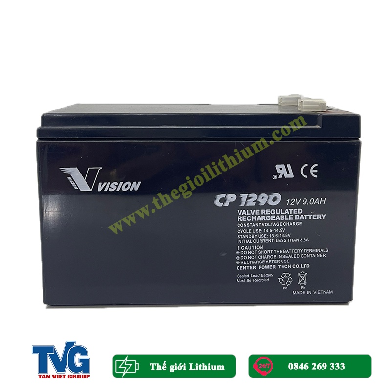 Ắc quy chính hãng Vision CP1290 12V 9Ah, sản phẩm chuyên dùng cho UPS, loa kéo, xe điện trẻ em