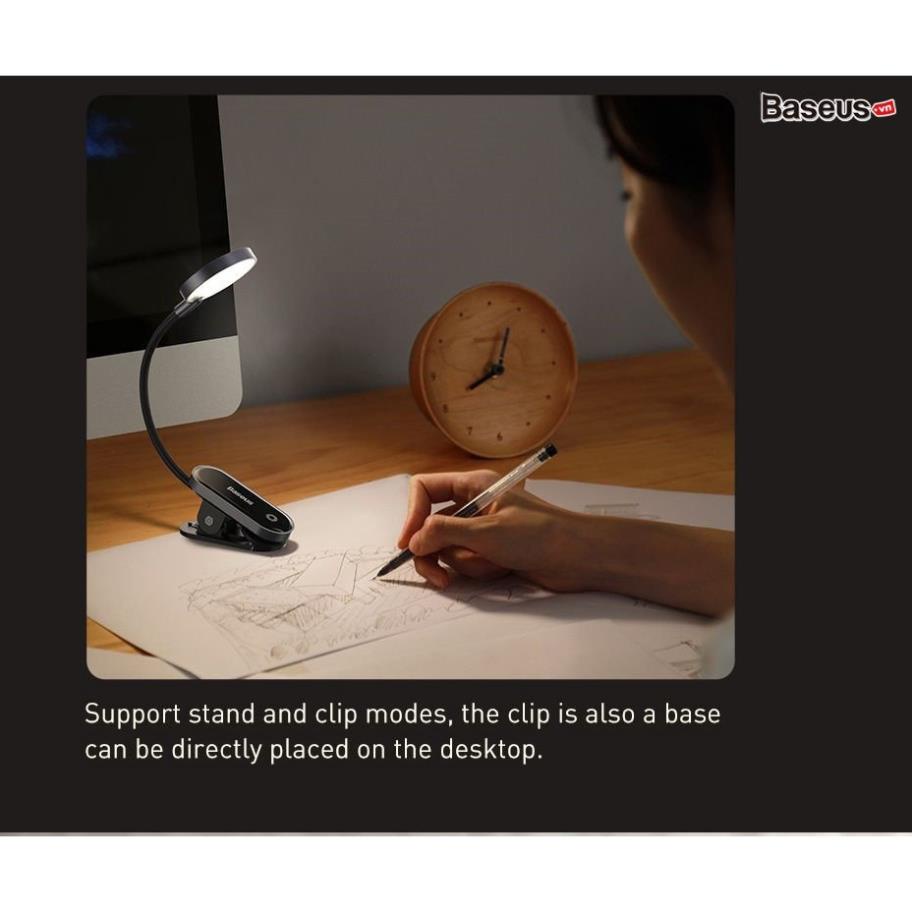 Đèn LED nhỏ Baseus kẹp thành bàn không dây cảm ứng sạc Mini Clip Lamp