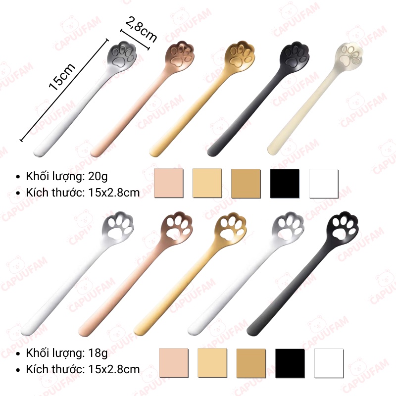 Thìa muỗng pha cà phê pha trà inox 304 CAPUUFAM, thìa cà phê cán dài kiểu dáng dễ thương thiết kế sang