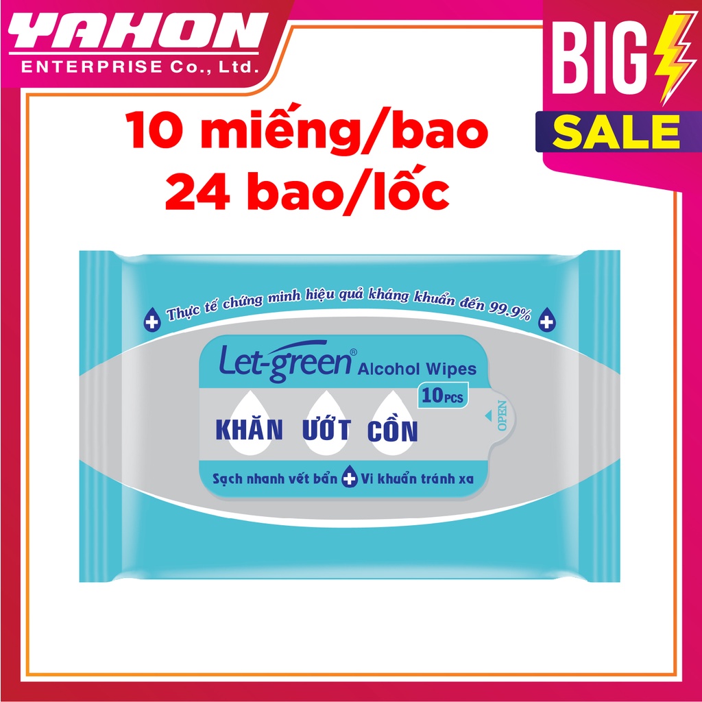 Combo 24 gói Khăn ướt cồn Let-Green 10 Miếng/Gói