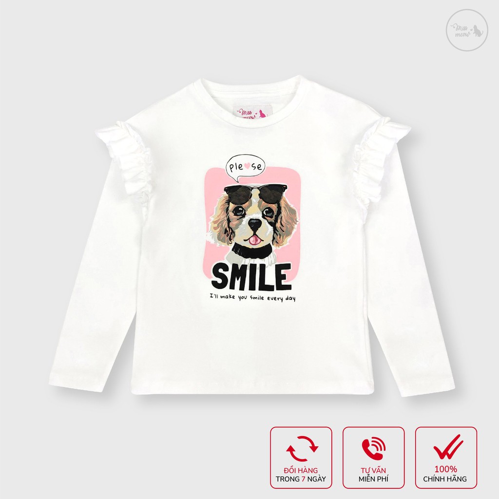 Bộ dài tay bé gái BIGFOX - MISS MEOW size đại, bộ thu đông cho Bé chất cotton in cún smile 3-11 tuổi