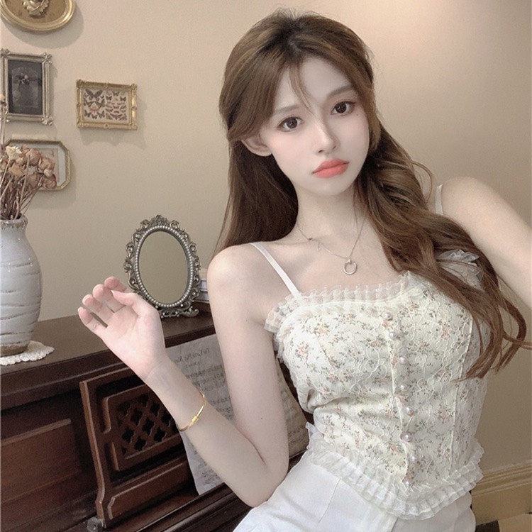 Áo hai dây họa tiết hoa phối ren