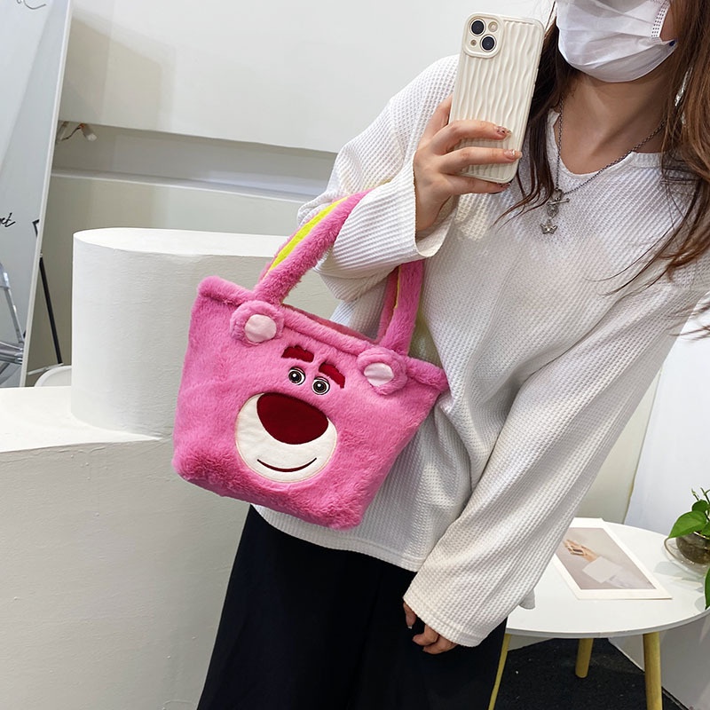 Túi Tote Đeo Vai Cỡ Lớn Kiểu Hoạt Hình Gấu Dâu Tây Nhồi Bông Dễ Thương Cho Học