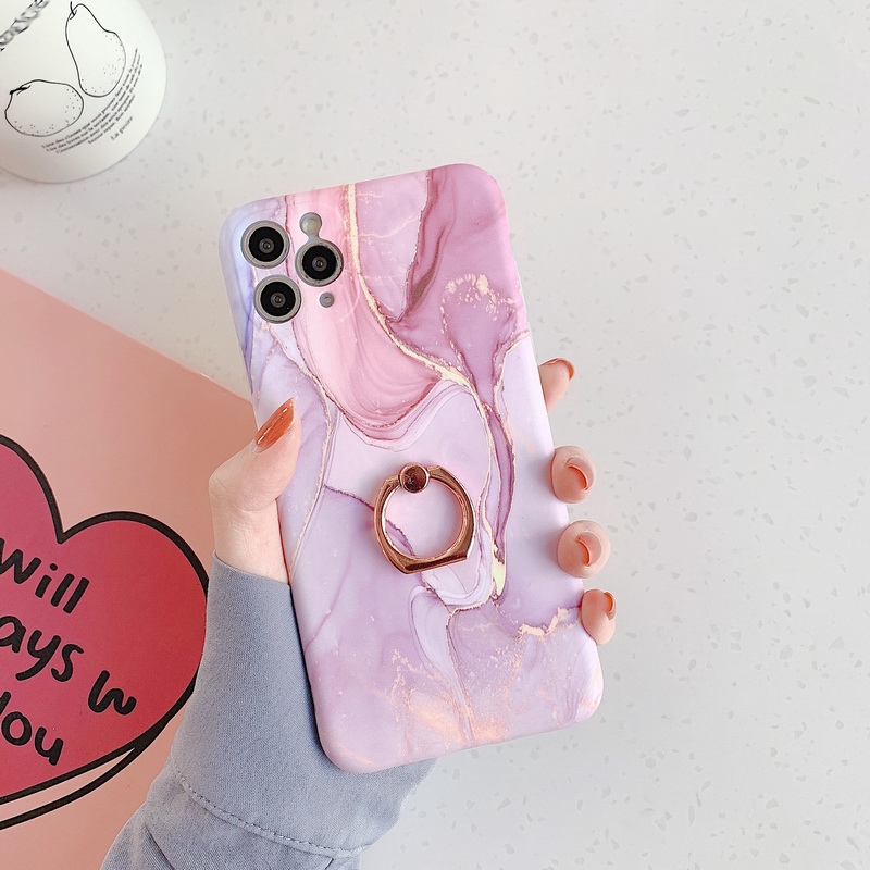 Ốp điện thoại silicon mềm mẫu đá cẩm thạch vòng đỡ thích hợp cho iPhone 11 Pro Max XS XR X 8 7 7/23