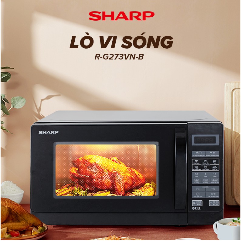 [Mã ELBAU10 giảm 10% đơn 500K]Lò Vi Sóng Kết Hợp Nướng Sharp R-G273VN-B 20L