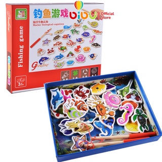 Bộ đồ chơi câu cá gỗ nam châm gồm 34 sinh vật biển, trò chơi câu cá có 2 cần câu