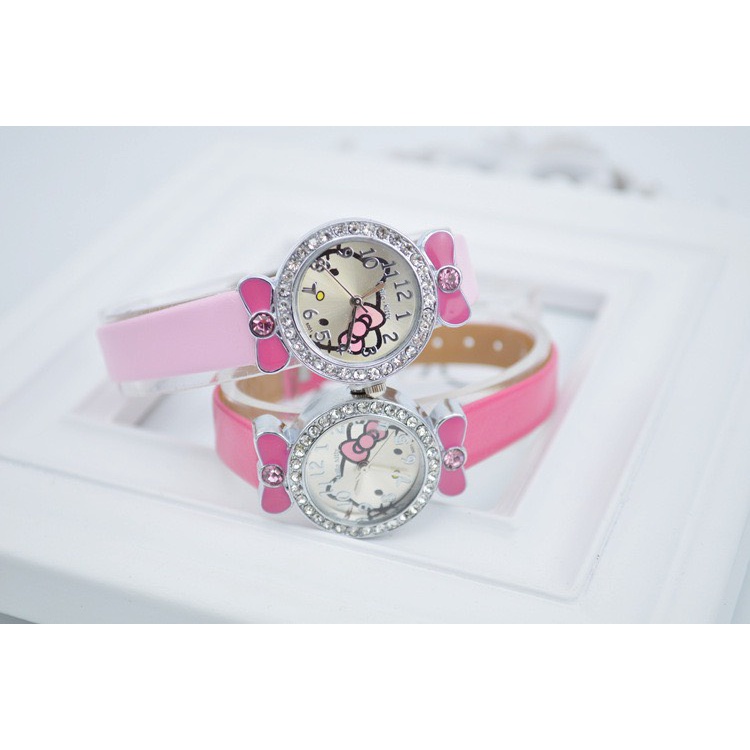 Dh6001 Đồng hồ hello kitty bé gái 6-12Y dây da đính đá cao cấp hàng nhập - giá 120k
