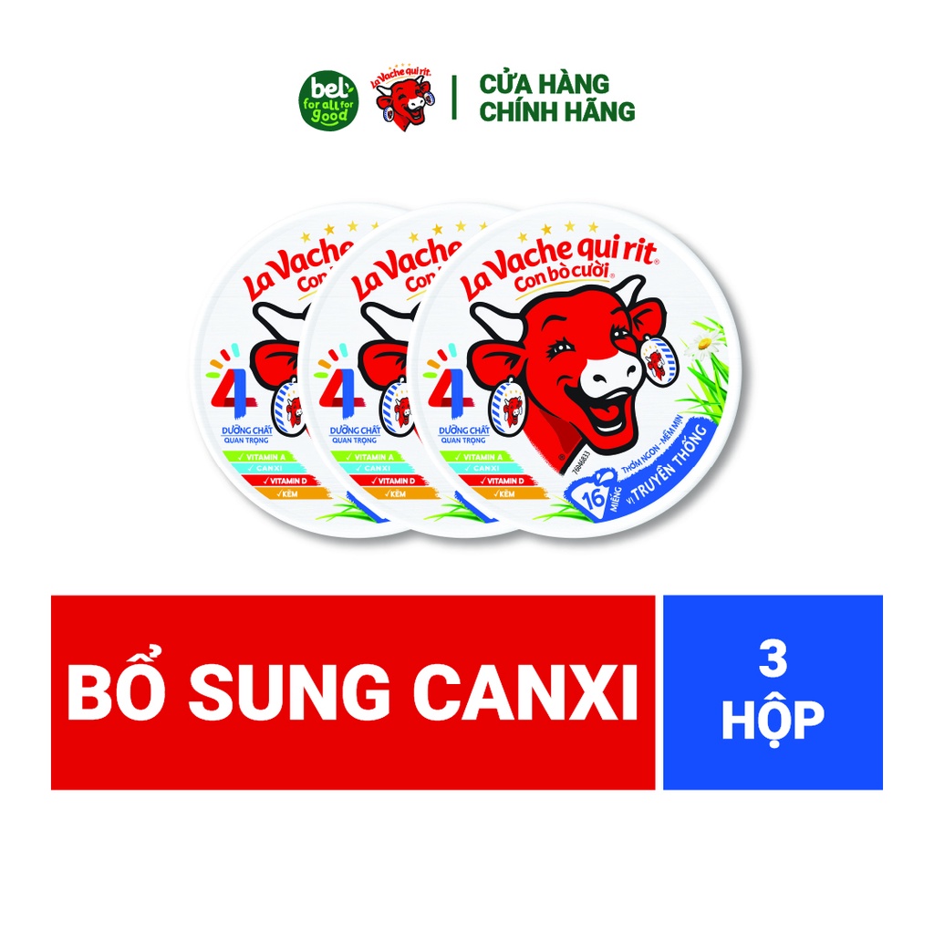 Phô mai Con Bò Cười Vị Truyền Thống 16 miếng La Vache qui rit - COMBO 3 hộp bổ sung Canxi