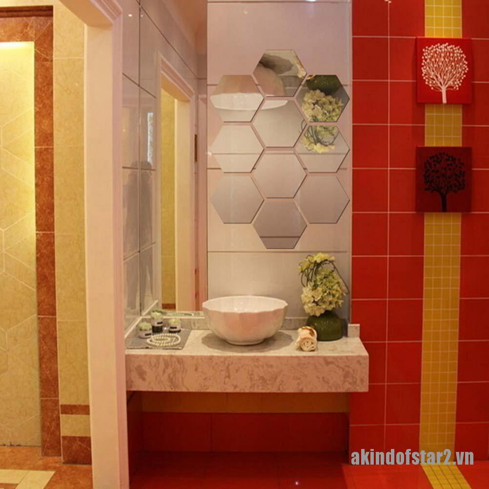 Bộ 12 Miếng Dán Tường Tráng Gương Hình Lục Giác 3d Độc Đáo