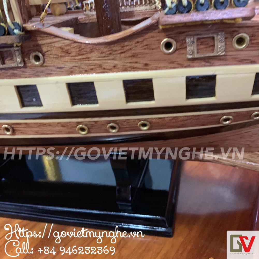 [Dài 80cm] Mô hình thuyền gỗ trang trí - thuyền gỗ chở hàng phong thủy France II - Thân tàu dài 60cm - Gỗ Xoan Đào