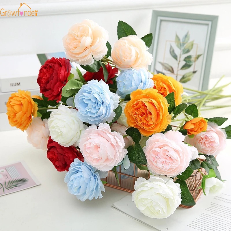 Hoa Mẫu Đơn Giả 3 Đầu Bằng Lụa 61cm Trang Trí Nội Thất/Văn Phòng/Tiệc Cưới