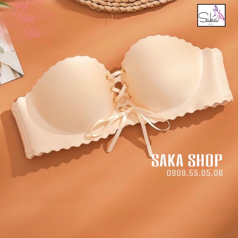 Áo lót nữ có gọng dây rút trước tạo khe không tụt da đen