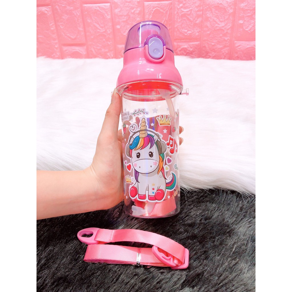 Bình nước cho bé (3692) đi học , đi chơi hình Unicorn , doremon , Elsa ...450ml