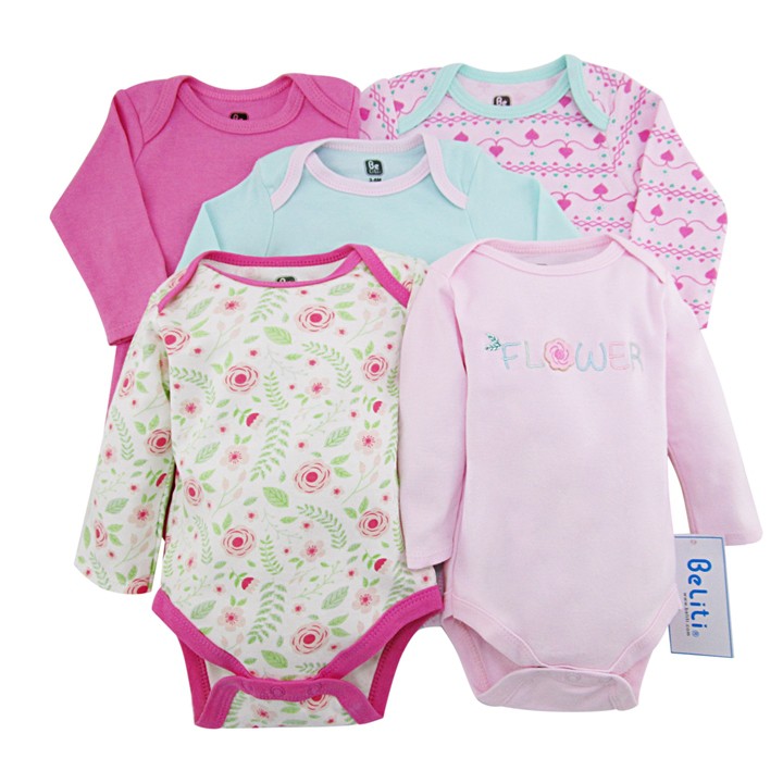 Set 5 Bodysuit Dài Tay Dành Cho Bé Gái Từ 0~12 Tháng mẫu ngẫu nhiên