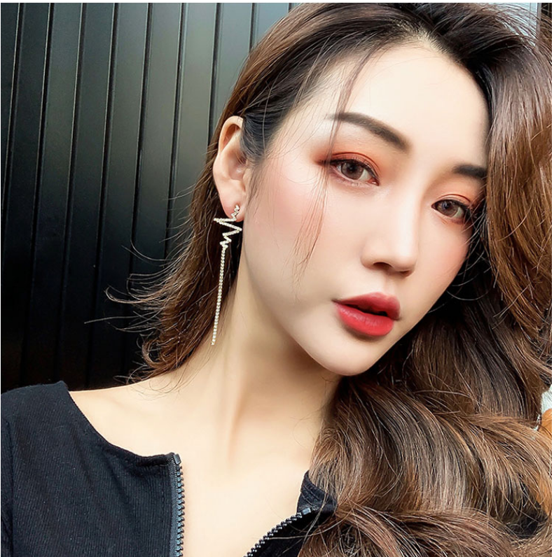 Khuyên tai kim bạc 925 hình trái tim đỏ không đồng đều kiểu Hàn Quốc retro