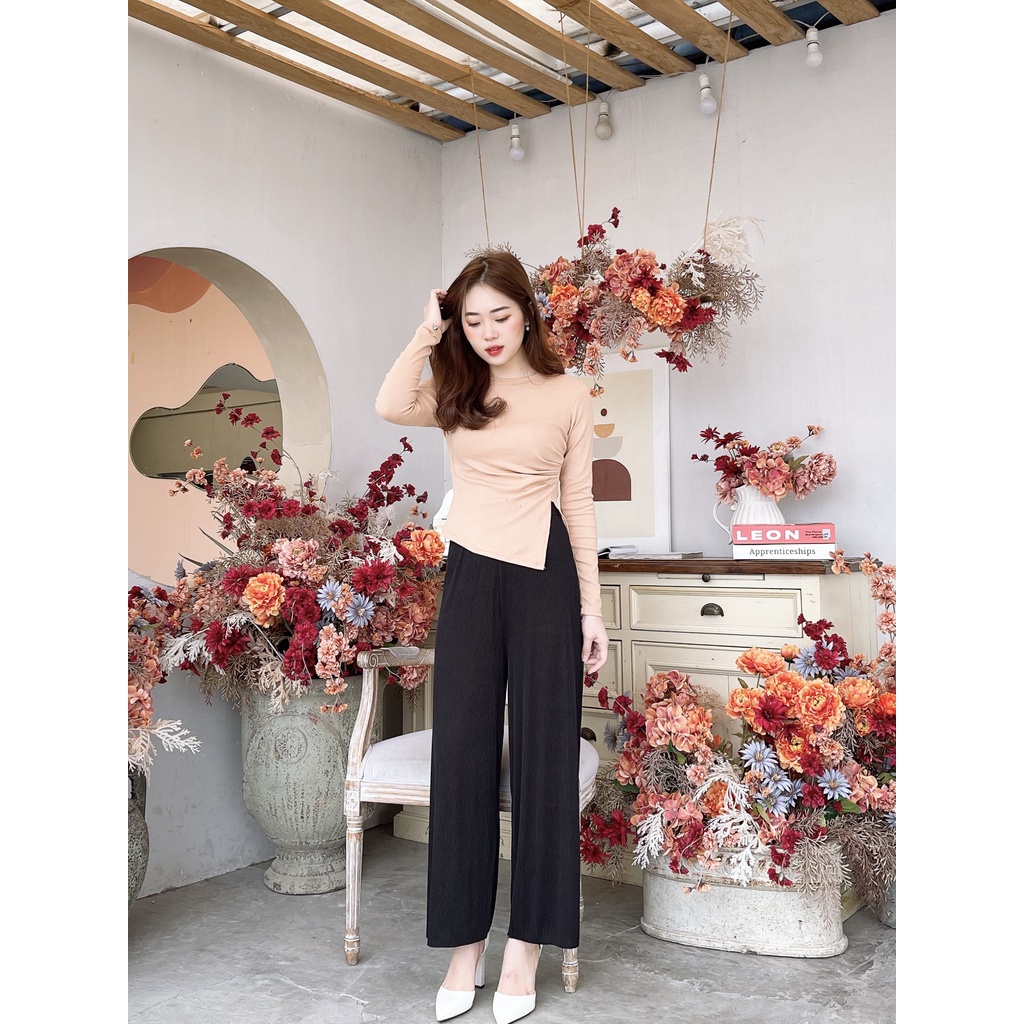 Áo dài tay cổ tròn Xoắn V thân trước cách điệu 1501 IMES SHOP | BigBuy360 - bigbuy360.vn