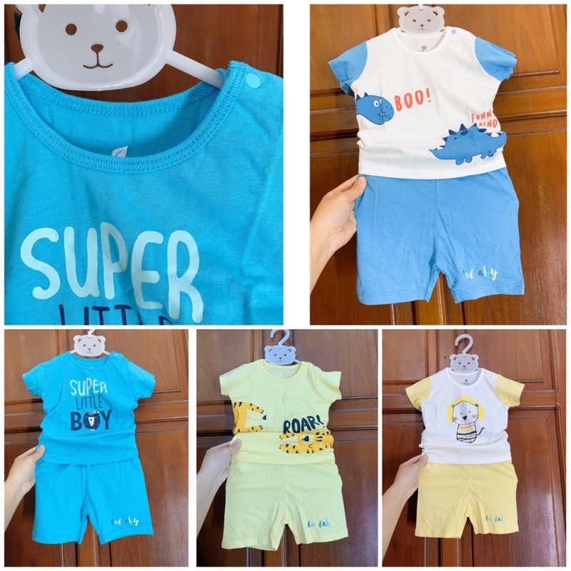 Lullaby bộ quần áo cộc tay mùa hè cúc cài vai 2021 vải cotton mỏng bé trai sale