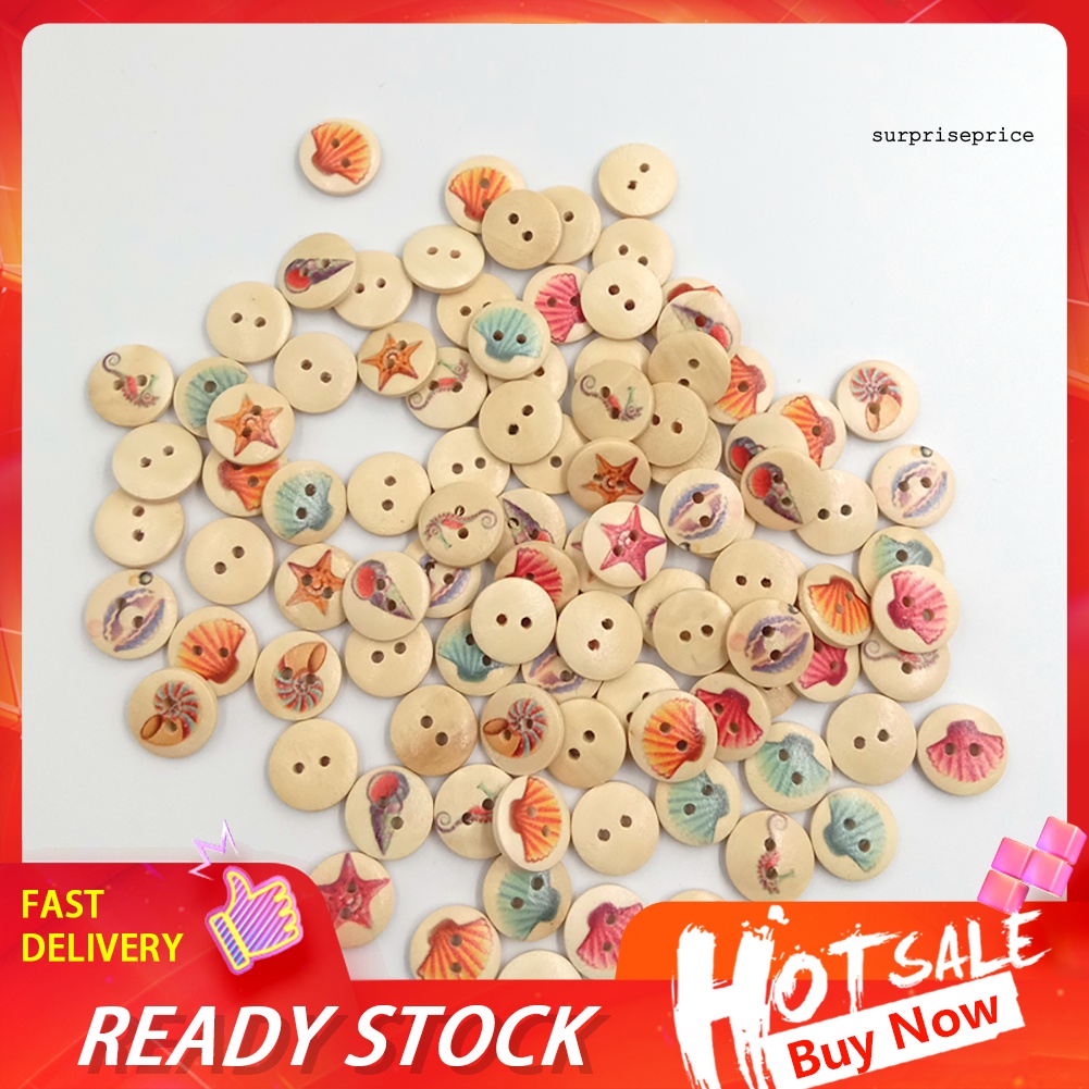 100 Nút Gỗ 2 Lỗ Hình Vỏ Sò, Sao Biển, Cá Ngựa