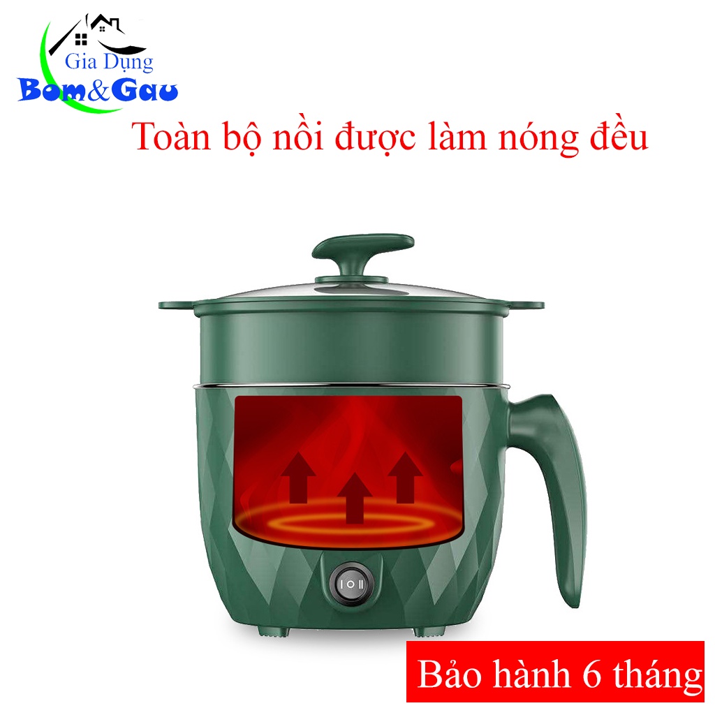 Bếp lẩu mini đa năng chống dính cao cấp kèm khay hấp, nồi hấp mini dung tích 1,8L, có tay cầm tiện dụng