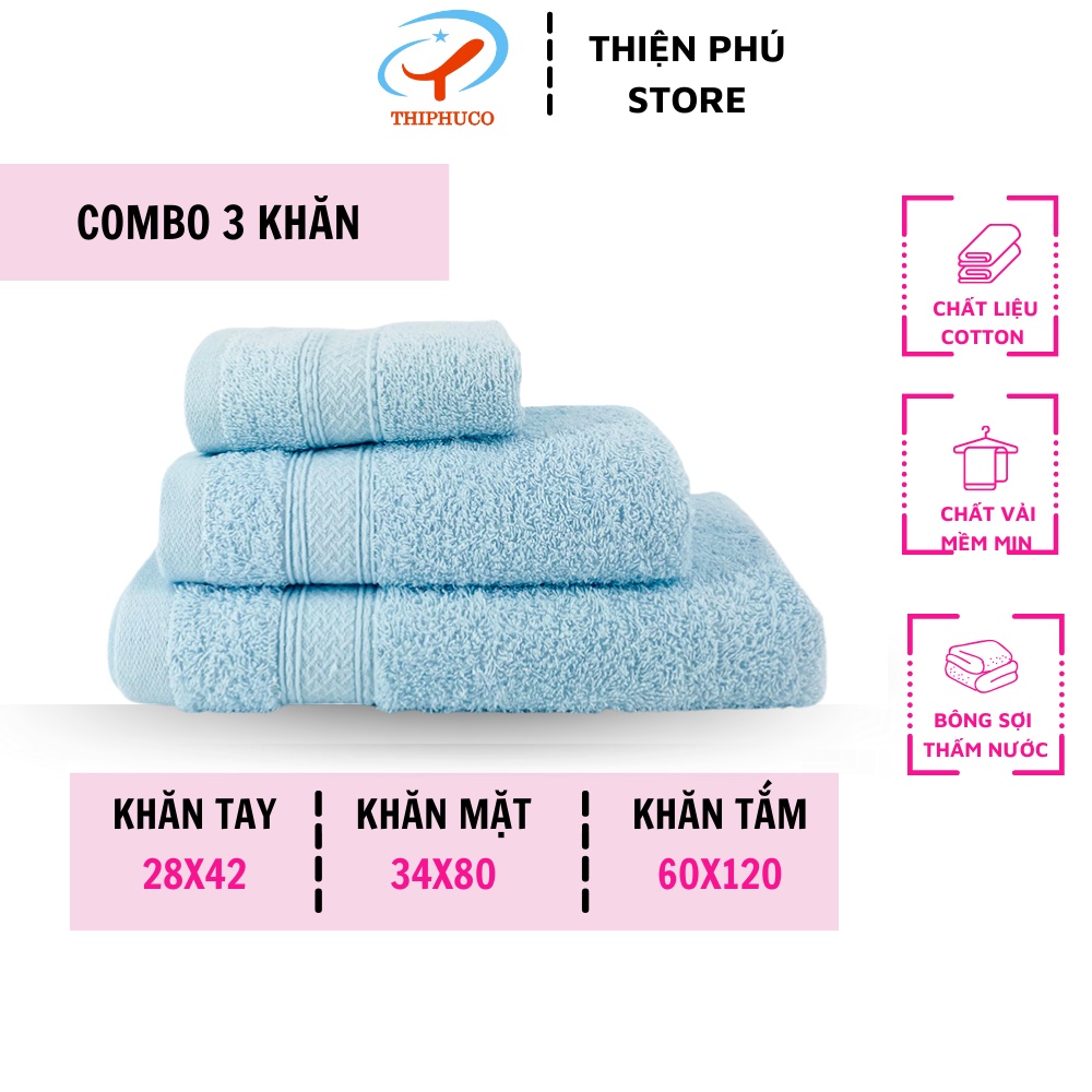 [COMBO 1 KHĂN TẮM + 1 KHĂN TAY + 1 KHĂN MẶT] Khăn Cotton Siêu Thấm Hút Thiện Phú SML367 Mềm Mịn Hút Ẩm Tốt