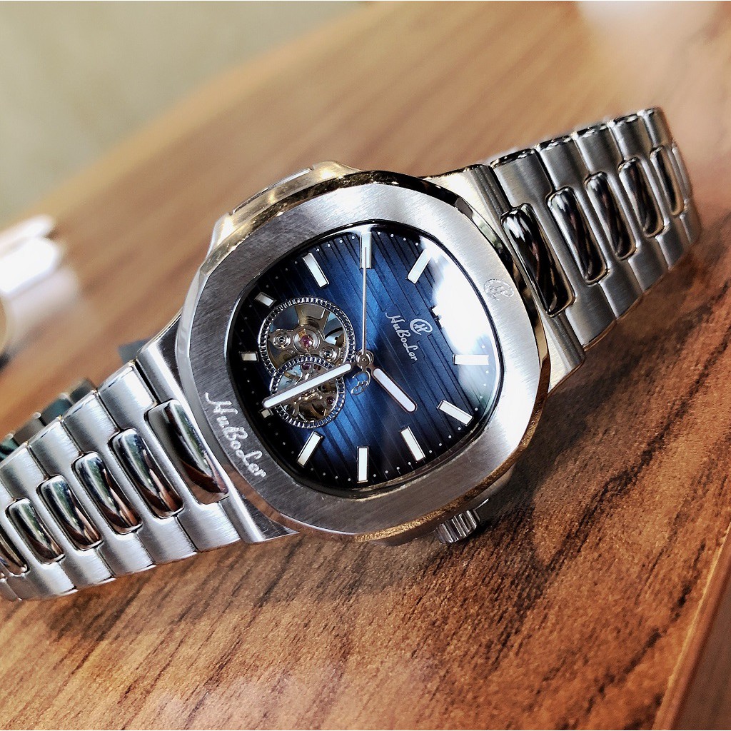 Đồng Hồ Nam Huboler Automatic Bạc Mặt Xanh 42mm Chính Hãng