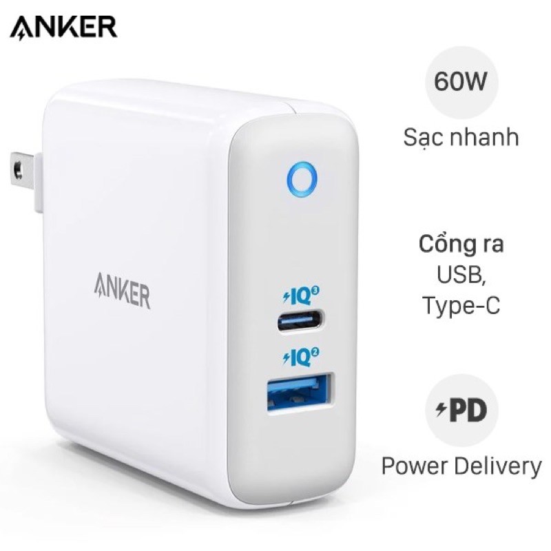 Củ sạc ANKER 2 cổng PowerPort Atom III 60w PIQ 3.0&GaN - A2322