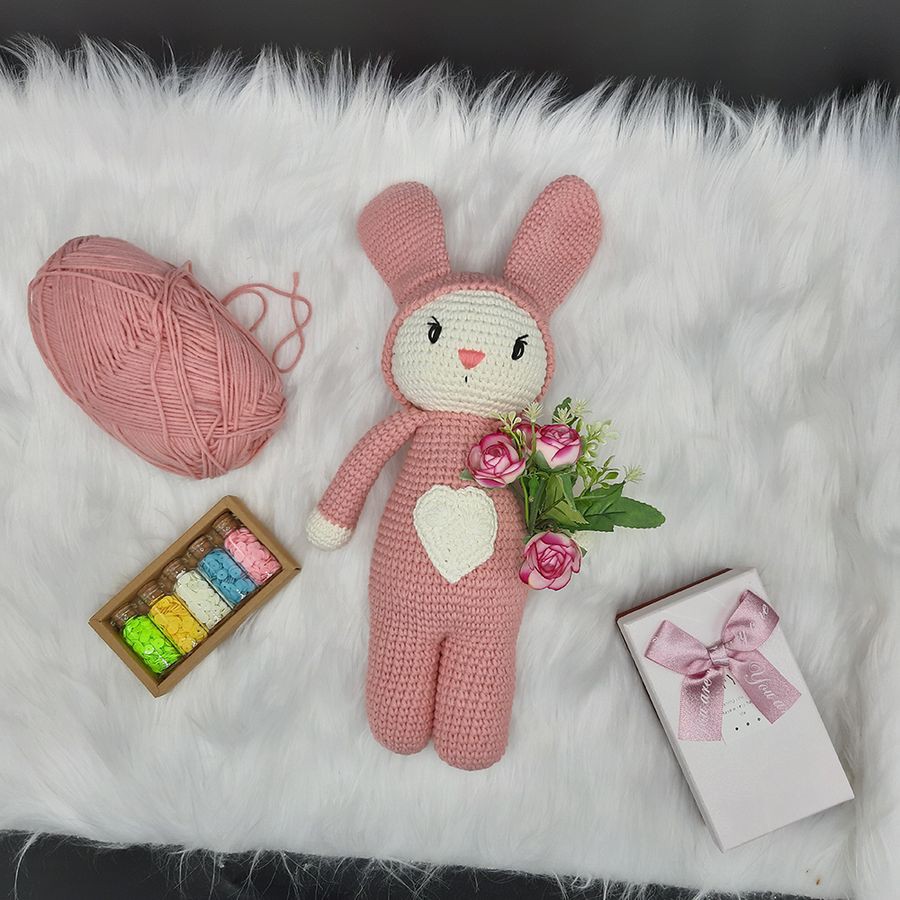 Gấu bông cao cấp Amigurumi cao cấp Amiu VN - Thỏ tim màu hồng handmade làm từ sợi cotton 100% an toàn cho bé yêu