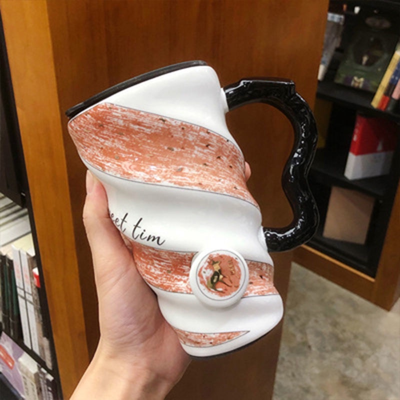 Cốc Uống Sữa Bằng Gốm Sứ Cỡ Lớn Họa Tiết Trái Cây Dễ Thương