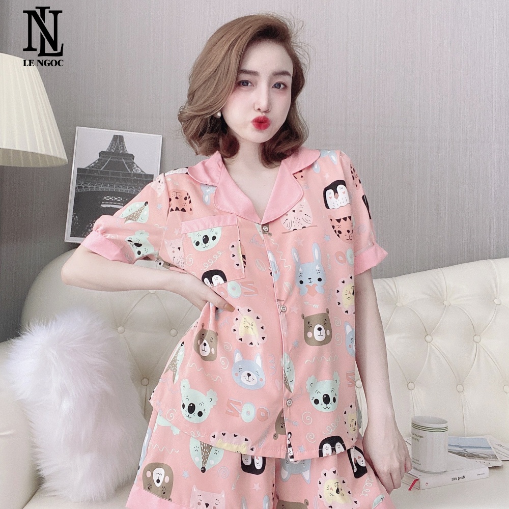 Bộ pijama nữ cộc tay quần đùi chất liệu lụa 100D loại 1 , bộ đồ ngủ nữ hoạ tiết da beo CC07