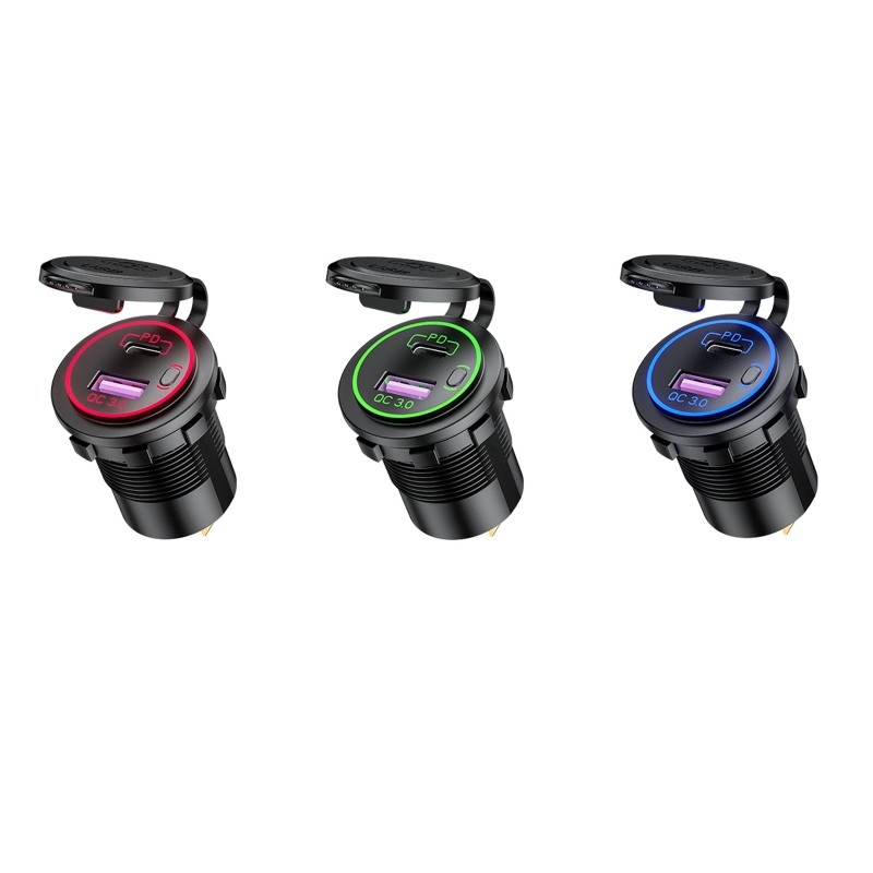 Củ sạc xe hơi 12v qc3.0 USB type c pd có công tắc đa năng cao cấp cho điện thoại / máy tính bảng