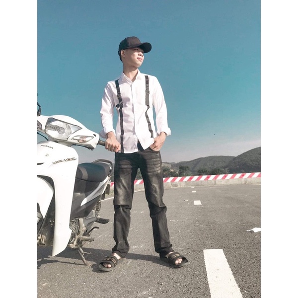 Áo Sơ Mi Sọc Phối Khuy Trắng Tay Dài Nam Nữ(Hàng Sẵn)